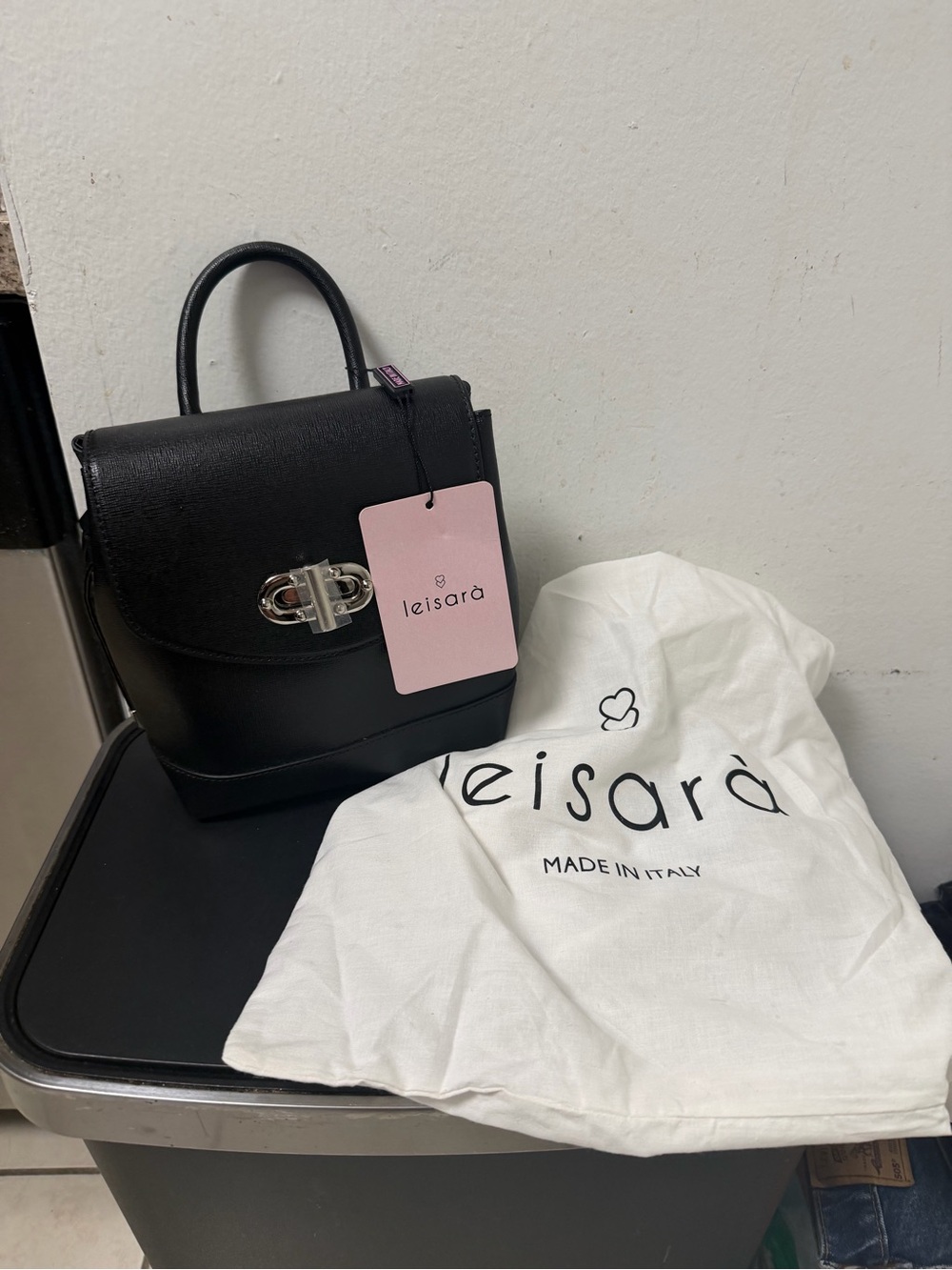 Leisara Leather Convertible Backpack Top Handle Bag Black Made In Italy NWTs
